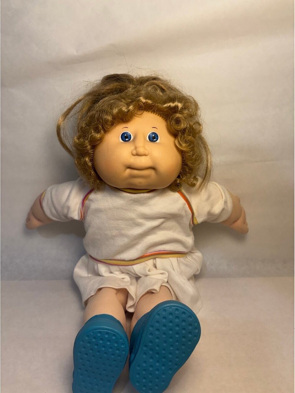 Cabbage Patch Kid Doll with Blue Shoes and White Outfit